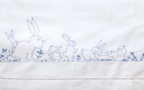 Blue Bunnies Cot Sheet Set